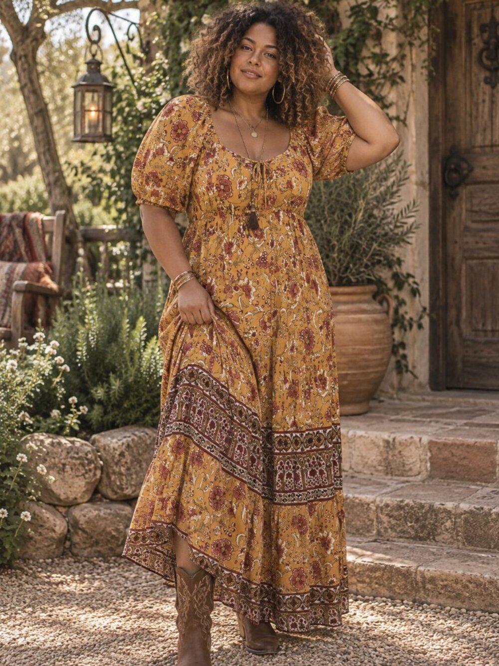 Knox Rose Mustard Paisley Boho Maxi Dress
